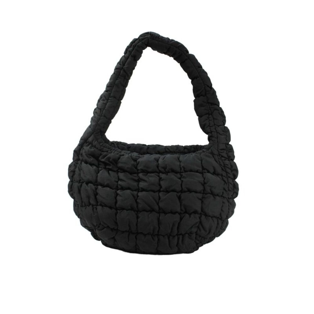 COS Womens Quilted Zipper Closure Satchel Shoulder Handbag Black